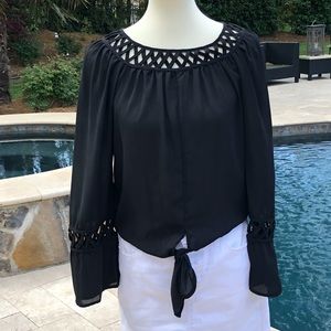 XOXO Black Top with Tie at Waist